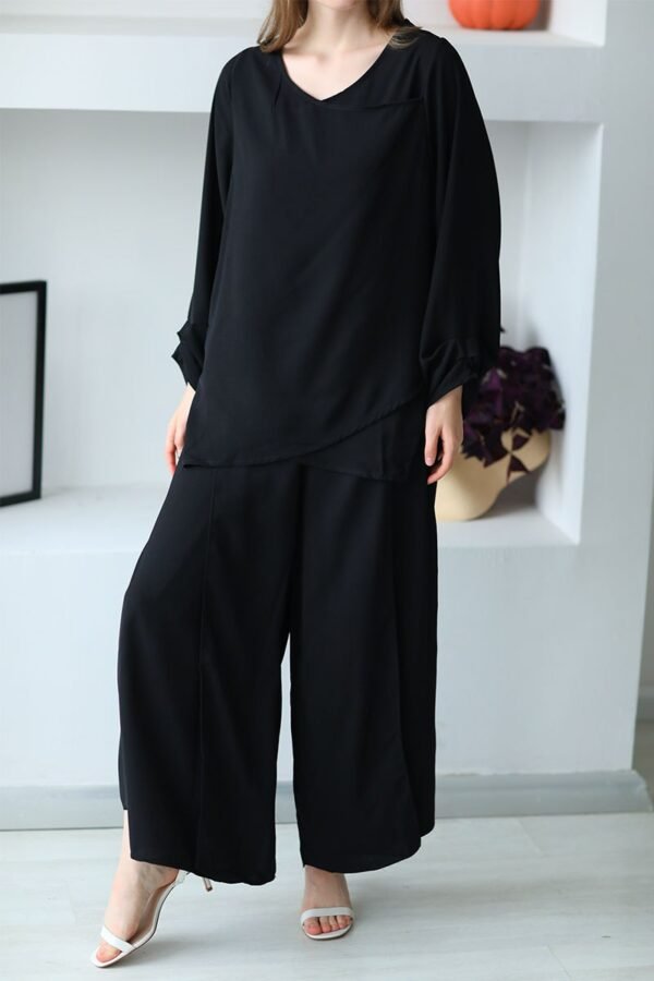 Black Two-Piece Set – Modest Tunic & Wide-Leg Pants - Image 2
