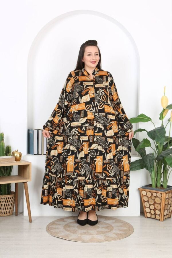 Boho Tribal Print Maxi Abaya Dress – Loose Fit, Modest & Vibrant - Image 2