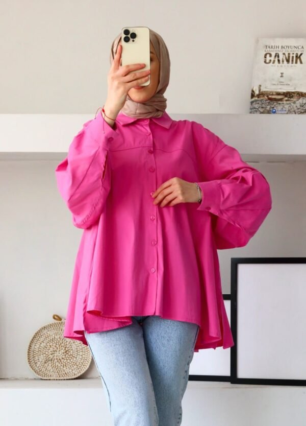 Pink Oversized Button-Down Tunic - Image 2