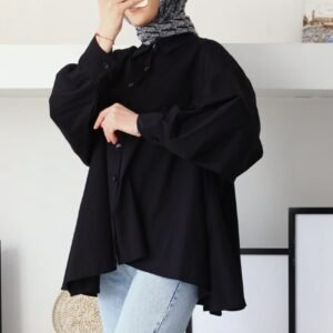 Alternative view of Black Oversized Button-Down Tunic – Modest Long Sleeve Top