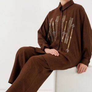 Chocolate Brown Embroidered Two-Piece Set