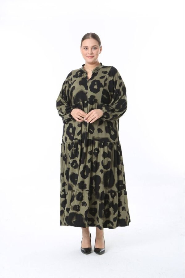 Olive Green Leopard Print Maxi Dress – Loose Fit, Modest & Stylish - Image 4