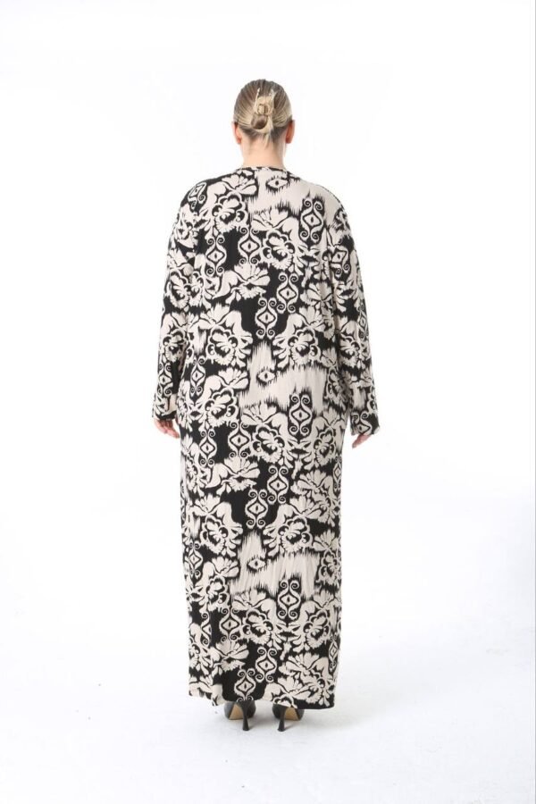 Monochrome Ikat Floral Maxi Abaya Dress – Loose Fit, Artistic & Modest - Image 3