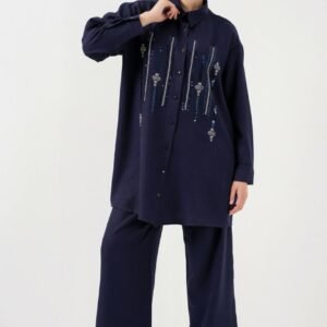Navy Blue Embroidered Two-Piece Set