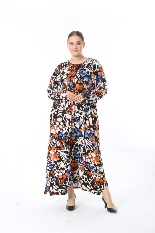 Abstract Butterfly Print Maxi Abaya Dress – Loose Fit, Colorful & Modest - Image 2