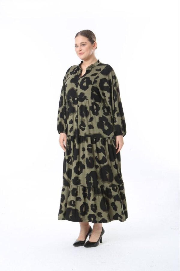 Olive Green Leopard Print Maxi Dress – Loose Fit, Modest & Stylish - Image 2