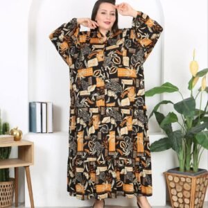 Boho Tribal Print Maxi Abaya Dress – Loose Fit, Modest & Vibrant