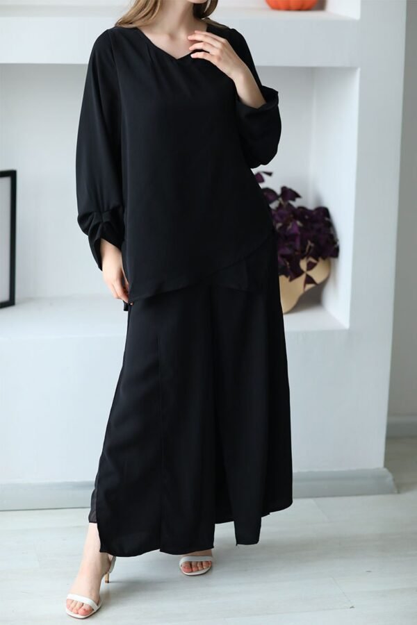 Black Two-Piece Set – Modest Tunic & Wide-Leg Pants