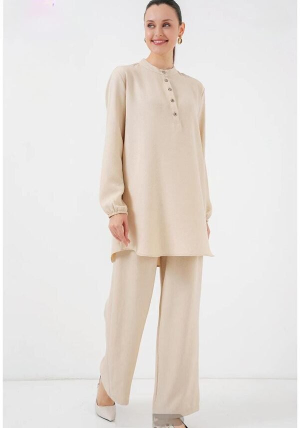 Beige Two-Piece Set – Tunic & Wide-Leg Pants