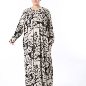 Alternative view of Monochrome Ikat Floral Maxi Abaya Dress – Loose Fit, Artistic & Modest