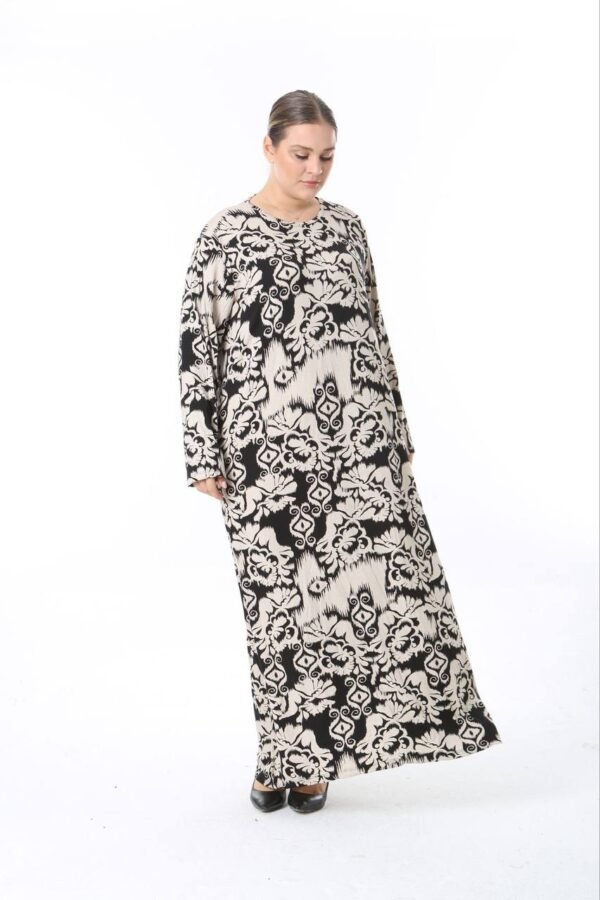 Monochrome Ikat Floral Maxi Abaya Dress – Loose Fit, Artistic & Modest - Image 4